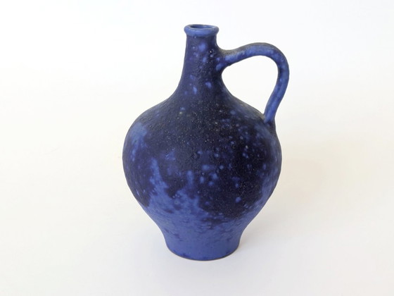 Image 1 of Jarrón con asa de mediados de siglo de Heyne Keramik, lava grasa azul ultramar Klein, Alemania Occidental, década de 1960