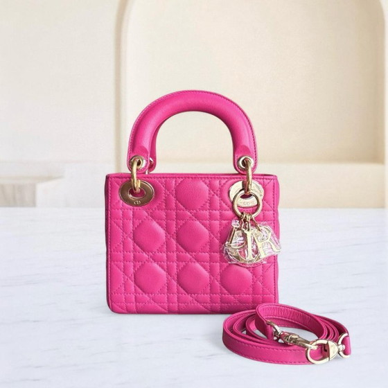 Image 1 of DIOR LADY MINI - CANNAGE LAMSLEER FELROZE GOUDEN BESLAG VERSTELBARE BAND