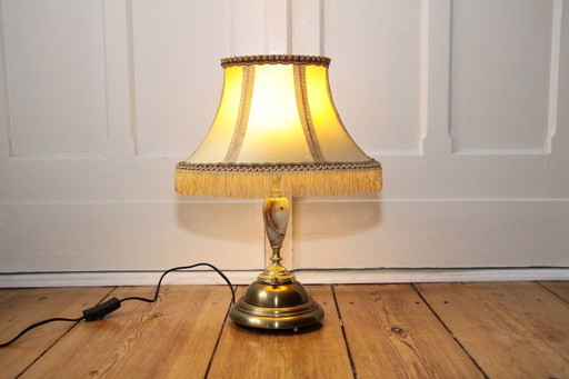 Tischleuchte Tischlampe Messing Naturstein Fransen 70er J Vintage
