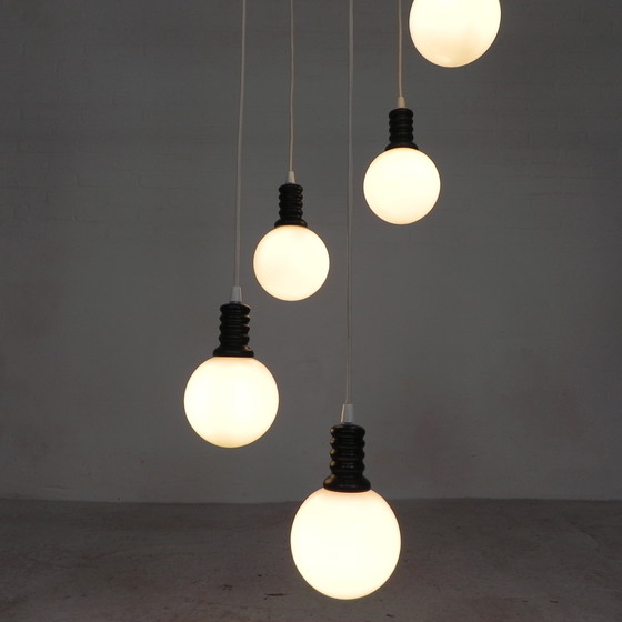 Image 1 of Cascade Pendant Lamp With 5 White Glass Globes, 1970s