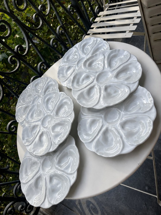 6 Assiettes à Huîtres Majolique – majolique française, Geschirr, Ceramic (photo 3 of 15)