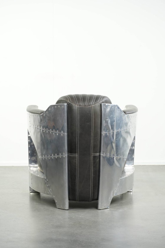 Image 1 of Bijzonder mooie en comfortabele rundleren aviator design armchair/ fauteuil afgewerkt met aluminium