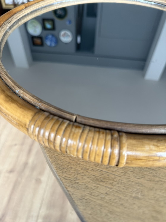 Vintage Mid-Century Modern Round Bamboo & Rattan Wall Mirror – 1960s/1970s Boho Chic Italian Style (photo 10 of 11)