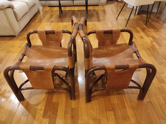 Image 1 of Chaises Safari en cuir Tito Agnoli pour Bonacina, Italie 1960