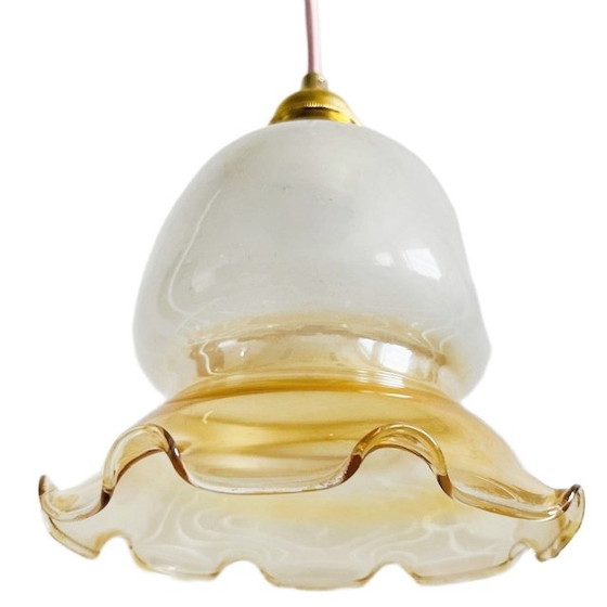 Image 1 of Lampe suspendue vintage en verre irisé de carnaval