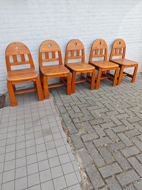 Set da pranzo composto da 5 sedie e tavolo in legno massello - stile brutalista, wabi-sabi, giapponese – Wood (photo 8 of 15)
