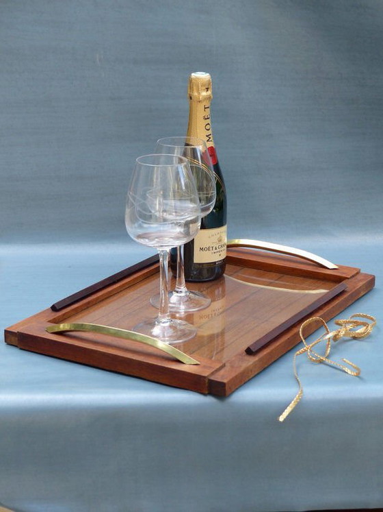 Tray wood and brass vintage – Table accessories, Glass (photo 5 of 6)