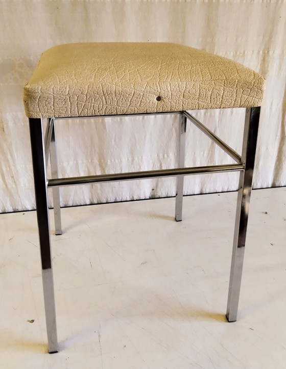 Image 1 of Vintage stool in chromed metal and imitation leather - 1970s
