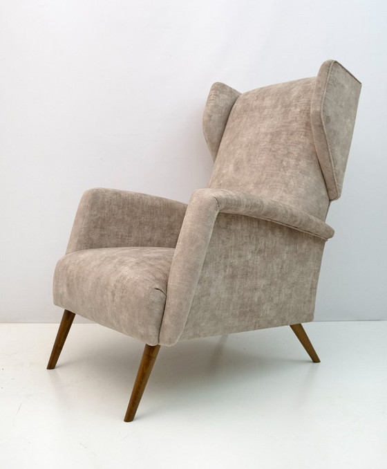 Image 1 of Paar Gio Ponti Mid Century Moderne Italiaanse fluwelen "Alata" Lounge Stoelen, 1950