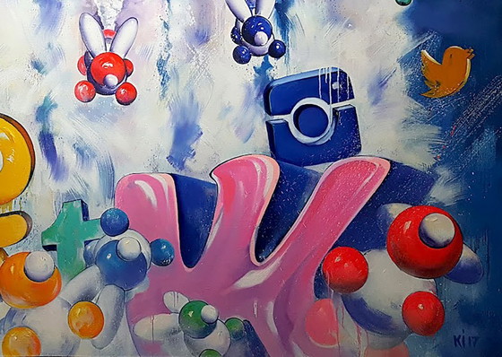 Original Oil Painting Pop Art Symbolism Intervention, Paintings & Drawings, Canvas, Other, Blue (photo 7 of 7)