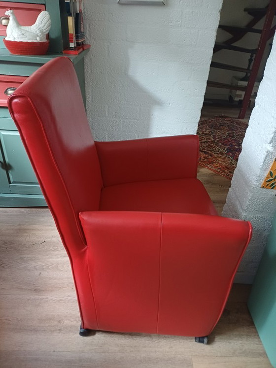 Image 1 of Jess 3 rode leren stoelen met wieltjes