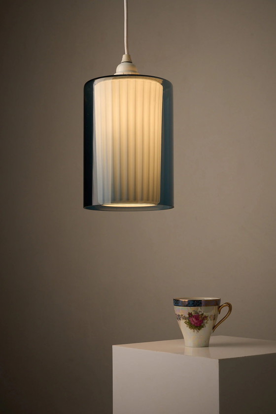 Double Glass Pendant in Blue and Opaline, Europe, 1960s/1970s, Ceiling lights, Vintage (photo 2 of 9)