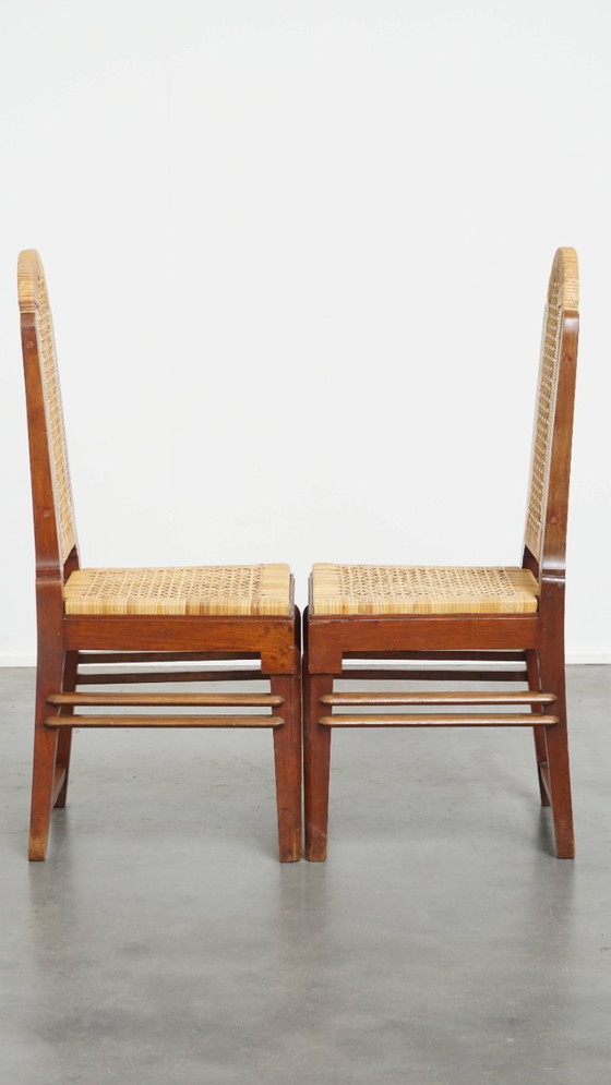 4x Unieke rieten Art Deco design eetkamerstoel met een hoge rug en afneembare stoffen zitting (photo 4 of 17)