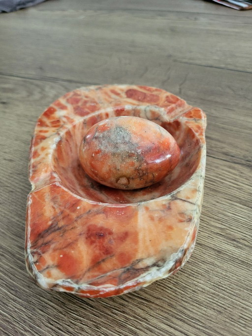 Red alabastine ashtray with alabastine egg