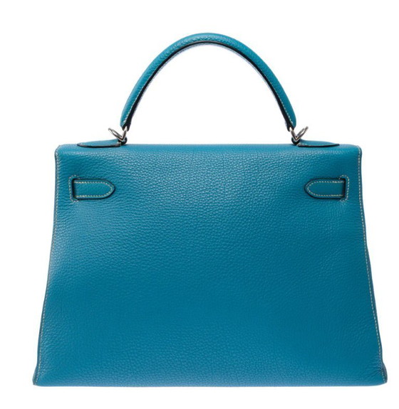 Image 1 of Borsa HERMES Kelly 32 in cuoio blu - 103442