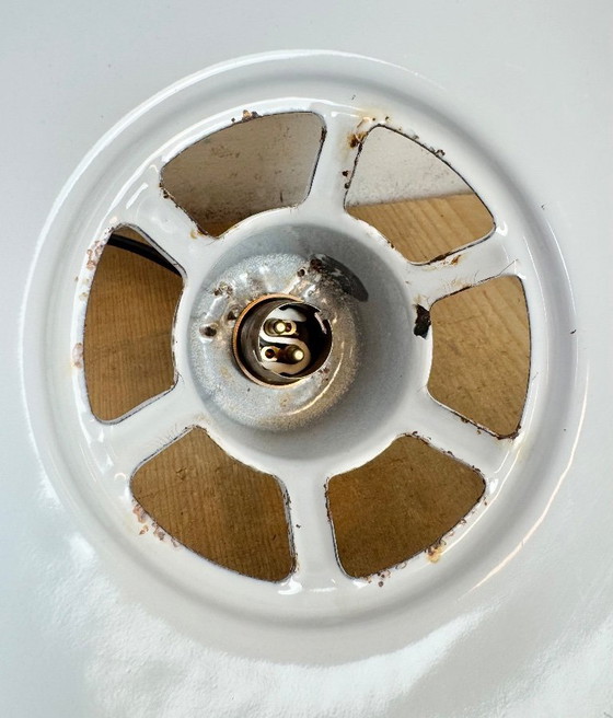 Image 1 of Industriële witte geëmailleerde fabriekshanglamp, jaren 60