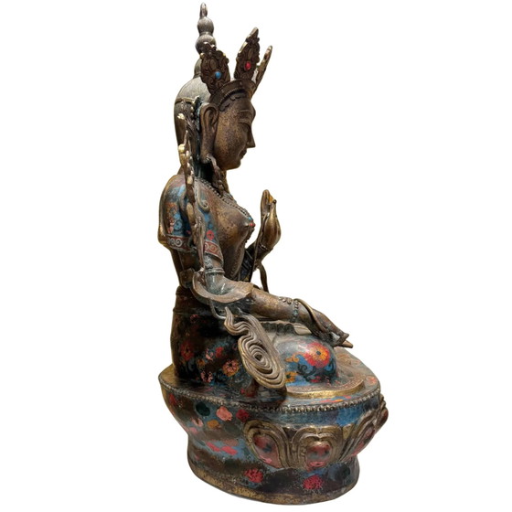 Tara Bianca Sitatara Monumentale – Tarda Dinastia Qing – 80 cm – 26,2 kg Bronzo Dorato & Cloisonné – Sculture (photo 5 of 10)