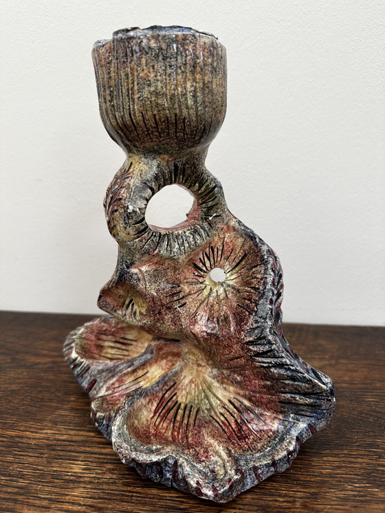 Image 1 of Organic Shaped Candle Holder - Signed Vintage Ceramic
