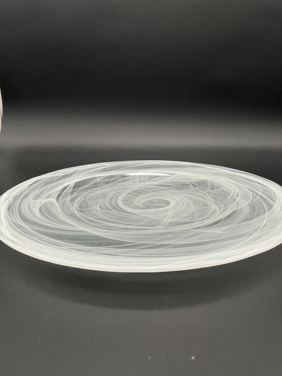Large Glass Plate 'Smoke Swirl' – White Thread Decor, Ø 35 cm – Decorative Objects (photo 2 of 5)