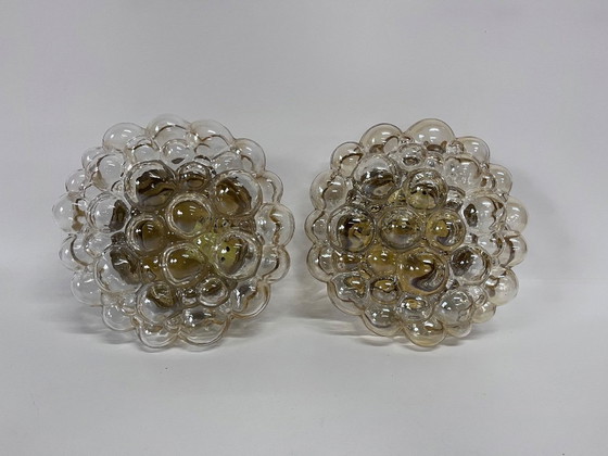 Image 1 of Set of 2 Mid - Century Helena Tynell ceiling light bubble amber glass
