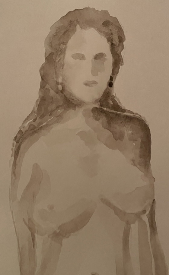 Image 1 of Ritratto femminile dipinto ad acquerello color seppia "Negli occhi"