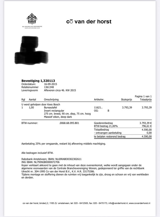 Image 1 of Prachtige, massief deep dark eiken tafel, zowel bureau als eettafel. 