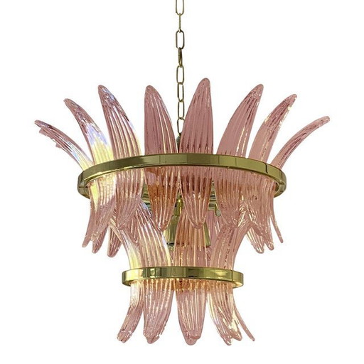 Lustre contemporain en verre de Murano "Palmette" rose