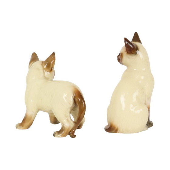Koppel Beeldjes Siamese Kat Geglazuurd Keramiek Japan – Beeldhouwkunst, Ceramic (photo 4 of 13)