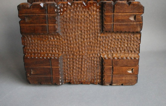 Image 1 of Wooden box, log cabin style, handmade, unique piece with secret compartment for the key