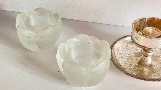 Image 1 of PHOTOPHORES Verre BOUGEOIR Argenté VINTAGE