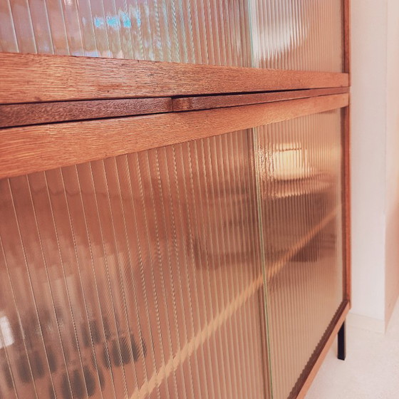 Image 1 of Tall glass display case from the 1960s with ribbed glass