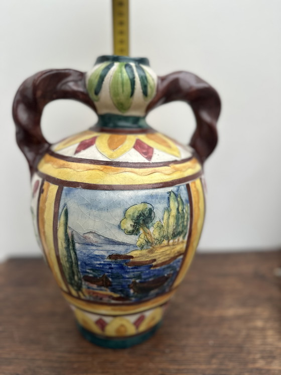 Image 1 of Grande Amphore Italienne en céramique , décor polychrome 