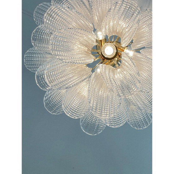Image 1 of Moderner Kronleuchter „Sella“ aus Muranoglas mit 24-karätigem Goldmetallrahmen im Mazzega-Stil