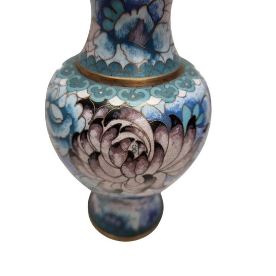 Image 1 of Vintage blue cloisonné vase