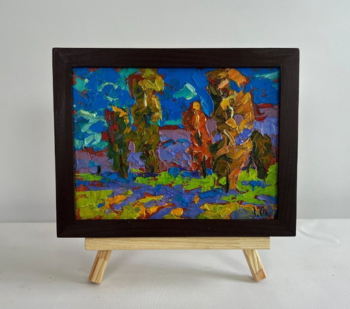 Original Oil Painting Summer Nature Landscape The rustle of trees in the wind
