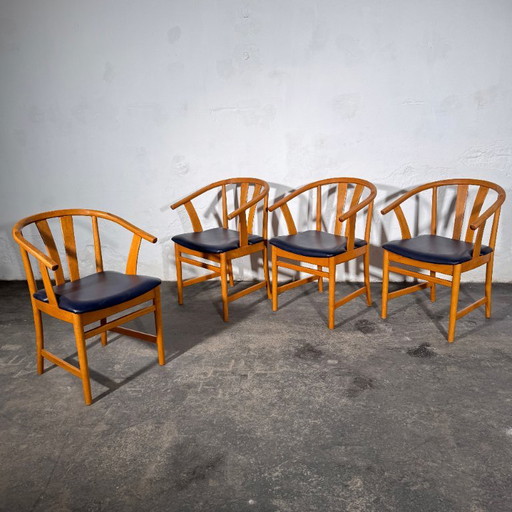 Set van 4 Carl-Ewert Ekström stoelen, blauwe lederen bekleding, jaren 70 – fauteuils, Leather