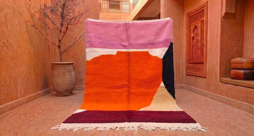 Alfombra de lana natural hecha a mano tradicional artesanal tamaño 2/3 m con motivos coloridos