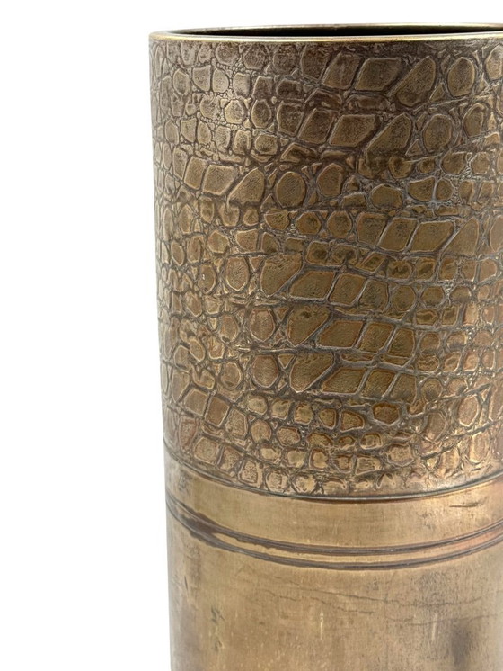 Image 1 of Paraplurek van messing met krokodillenleerpatroon in Hollywood Regency-stijl, Italië 1970