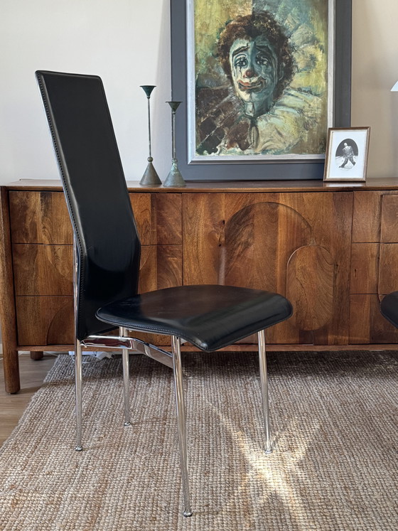 Image 1 of Set of 6 "S44" Leer en Chromen Design Stoelen door Gualtierotti en Vegni voor Fasem (1980s)