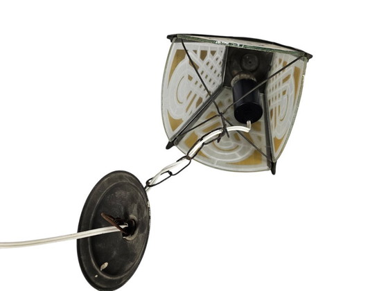 Image 1 of Amsterdams school stijl - lantaarn - hanglamp - glas - messing - 1930's