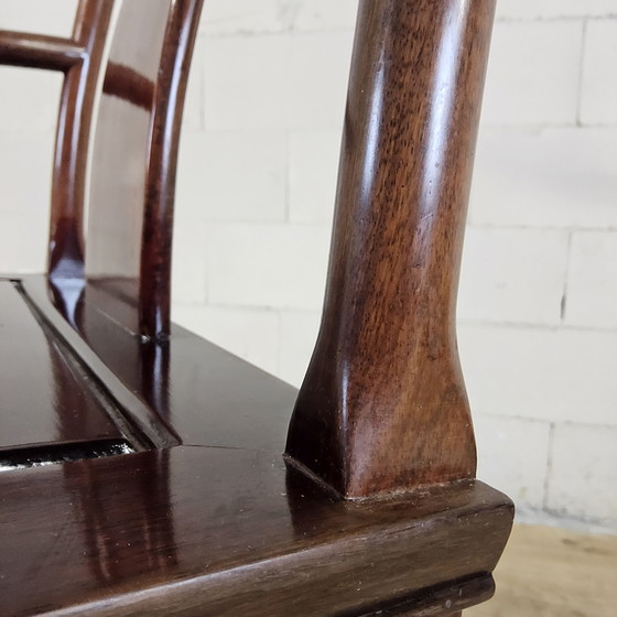 Image 1 of Set of Vintage Cherry Wood Chinese Armchairs / Asian / Bohemian Dining Table Chairs