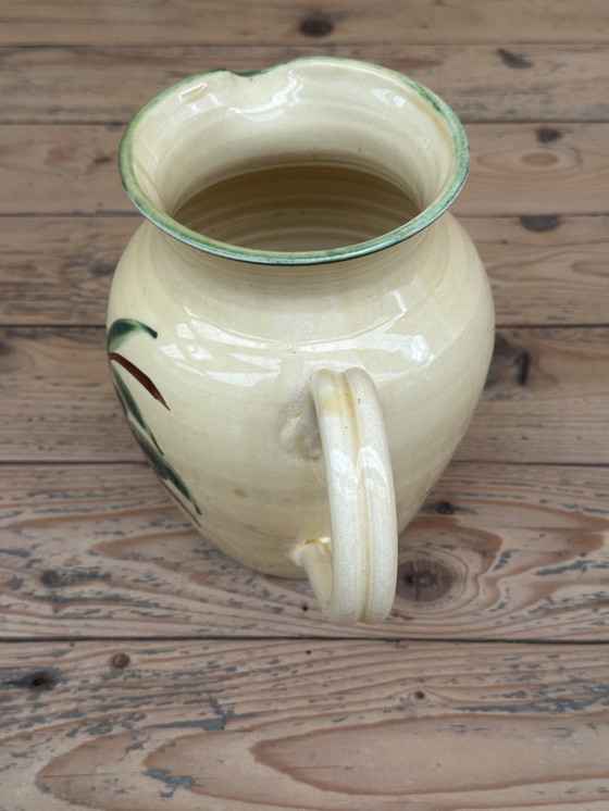 Image 1 of Vallauris glazed ceramic pitcher from the 50s, Olives Noires decor