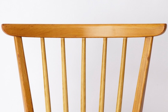 Image 1 of Vintage Beech Wood Kitchen Chair – 1960s German Design, Grey Upholstery, Restored