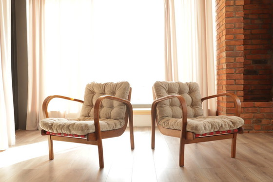 Image 1 of Mid Century Paar Loungesessel, tschechoslowakisches Duett, Designer K.Kozelka &amp; A.Kropacek, 1940er Jahre, Bugholz, natürlich