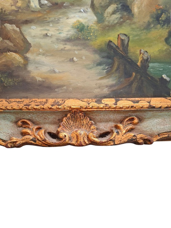 Image 1 of Splendido Dipinto Olio su Tela Paesaggio Arcadico di A. Velotti