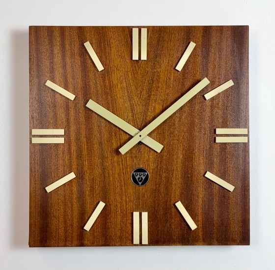 Image 1 of Vintage Brown Wooden Wall Clock from Pragotron, 1980s