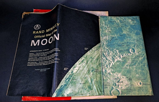Image 1 of Vintage XXL Rand McNally Official Map of the Moon - Special 3-D Edition - 1960s Space Age