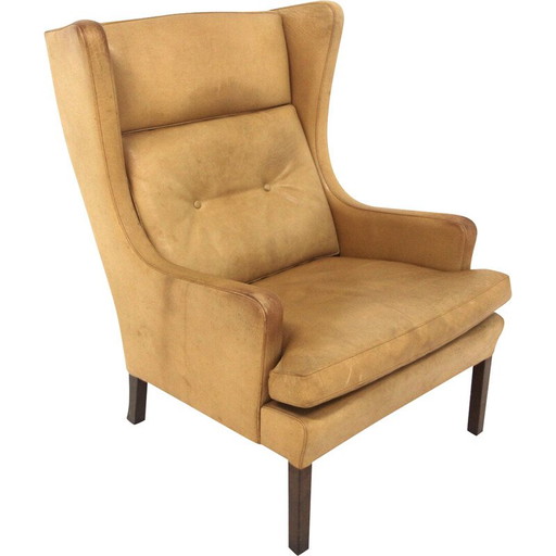 Sillón vintage de haya y cuero, Suecia, 1960