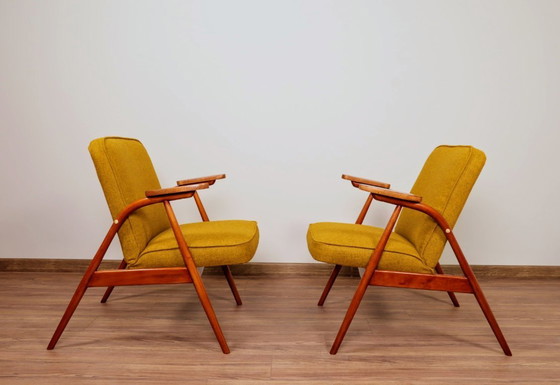 Image 1 of Fauteuil vintage en laine vierge jaune clair, années 1960