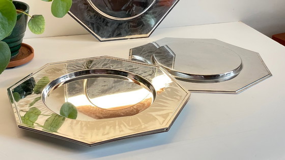 Image 1 of Set van 6 vintage zilveren metalen borden